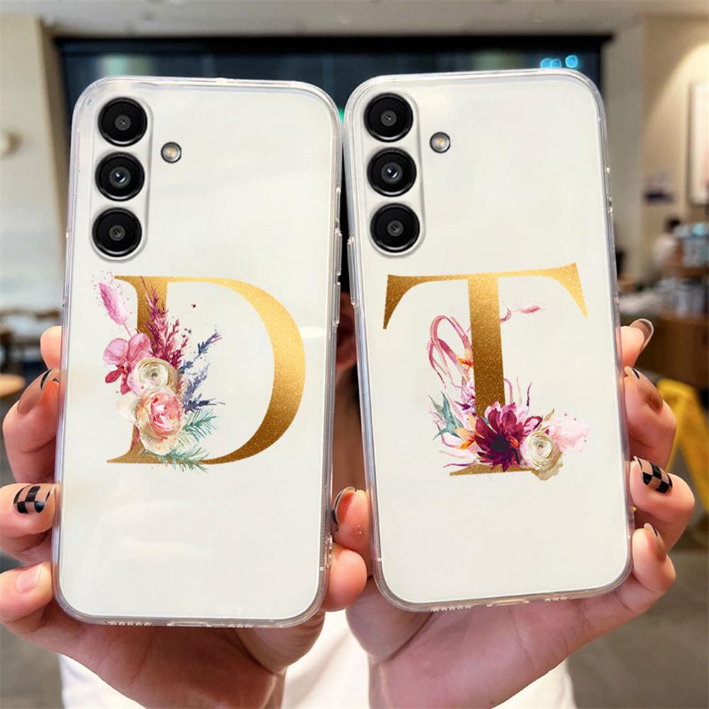 Transparent Phone Case Flowers Golden Rose Letters For Samsung Galaxy A55 A15 A25 A35 A07 A17 A06 A37 A57 Silicone Clear Cover