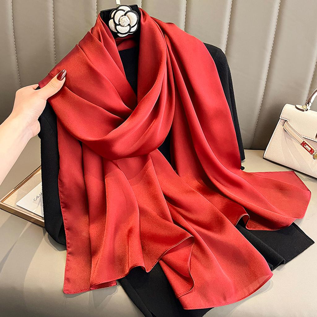 90*180Cm Fashion Luxury Solid Color Silk Scarf Women Soft Smooth Scarves Head Wrap Hijab Outdoors Muffler Long Shawl Beach Towel