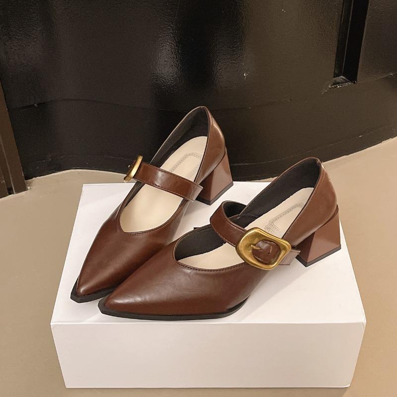 High Heeled Mary Jane 2025 NEW Pointed Toe Women Single Shoes PU Leather Comfort Spring Summer Dress Sexy Women's Shoes