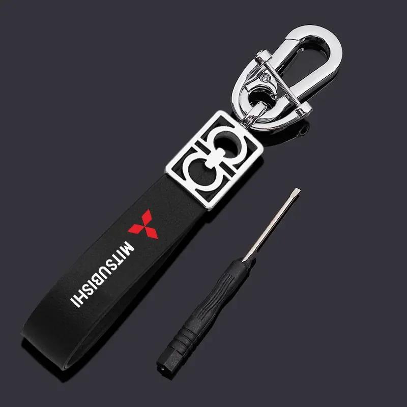 Metal/Leather Car Keychain Key Chain Ring Car Key Holder Auto Styling for Mitsubishi Pajero Outlander XL Montero Center Hub Cap fxcr23
