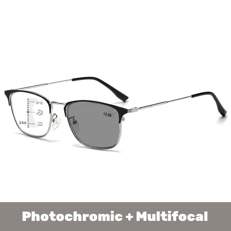 Unisex Metal Square Photochromic Multifocal  Reading Glasses Women Men Luxury Anti Blue Light Hyperopia Eyewear with Diopter