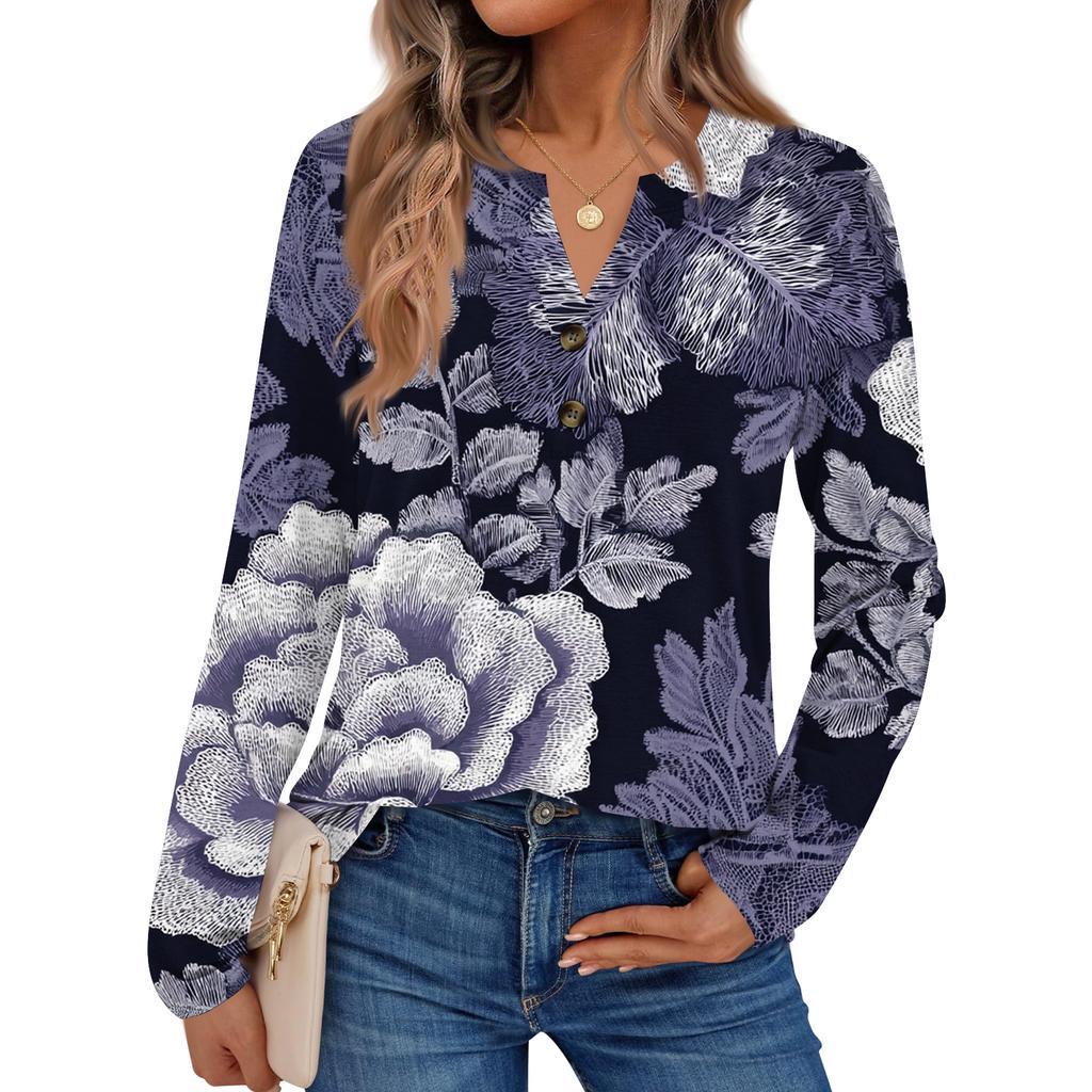 Women's Floral Print Long Sleeve  Shirt Elegant Casual Tops Trendy Shirt Tops