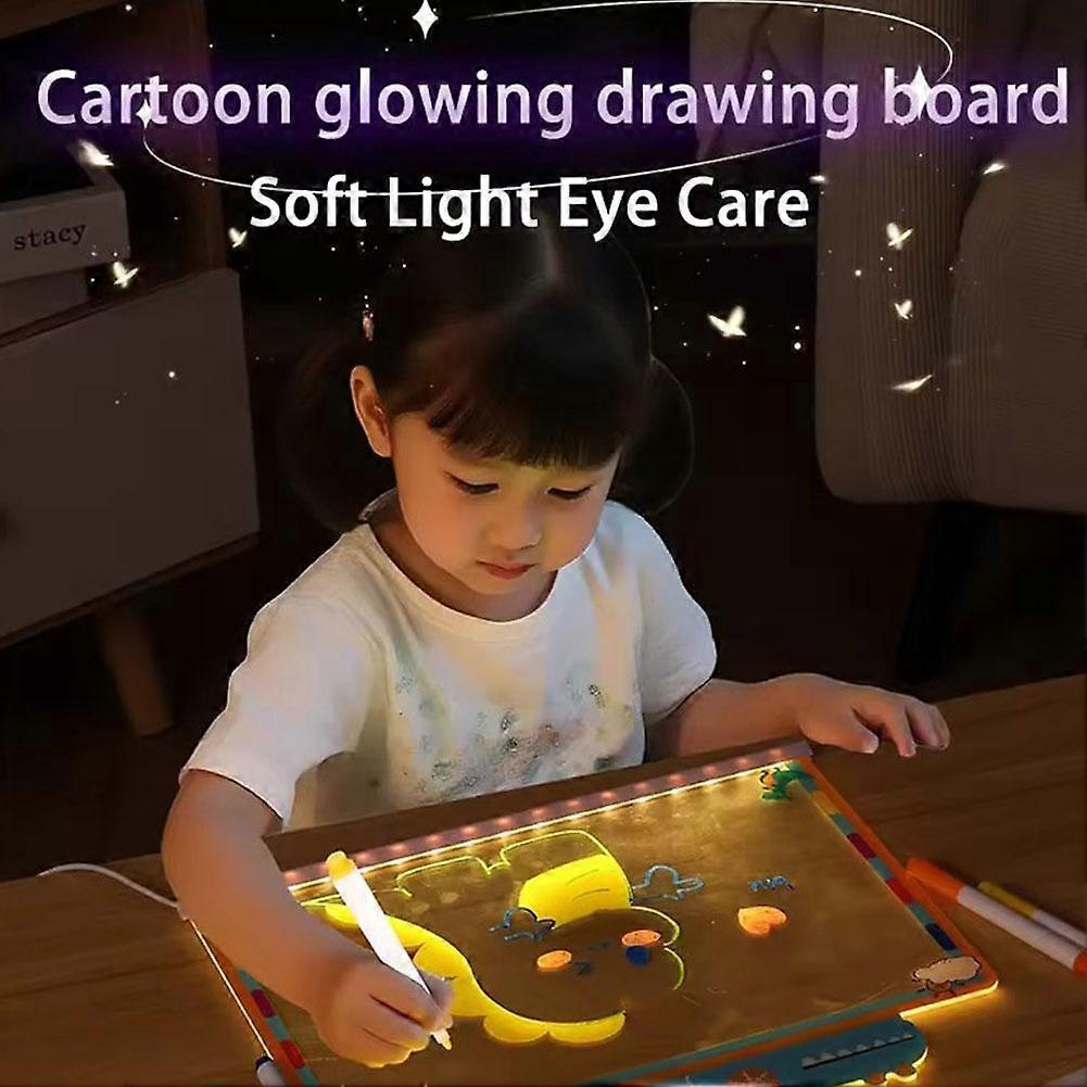 Cartoon Glow Drawing Board LED Light Up Writing Tablet Kids Gift Set