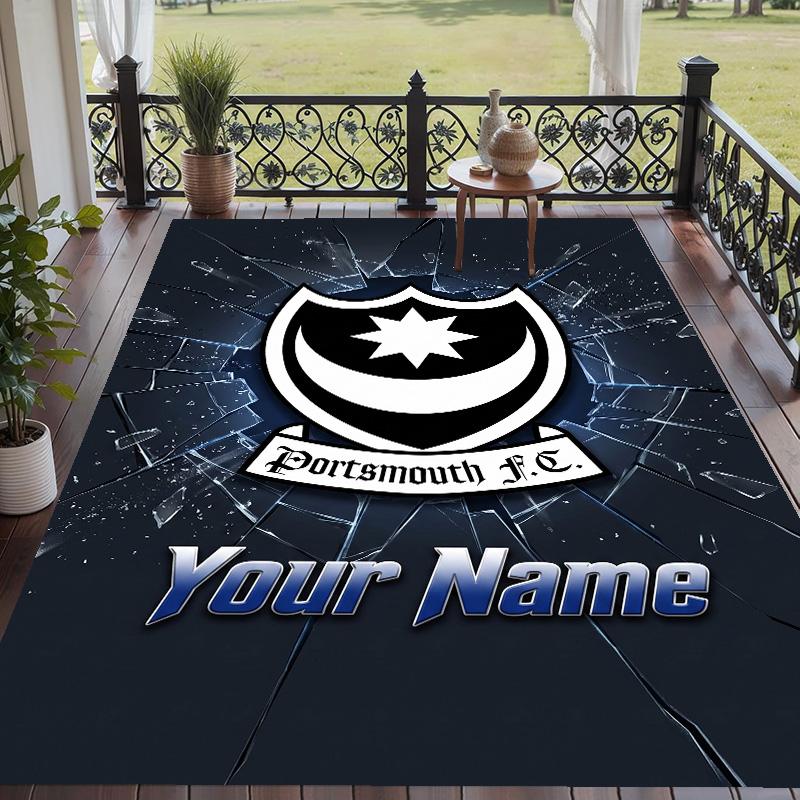 Custom Text Printed Rug Portsmouth FC Non Slip Floor Carpet For Home Room Decor