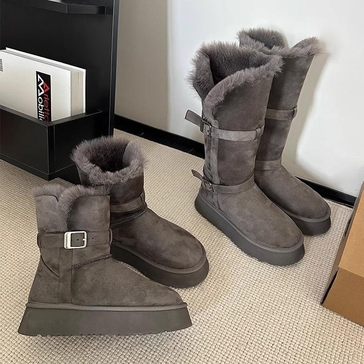 Grey Fur Integrated Snow Boots for Women's Winter New Style Thick Sole with Increased Height and Plush Thick Long Tube Snow Cotton Shoes