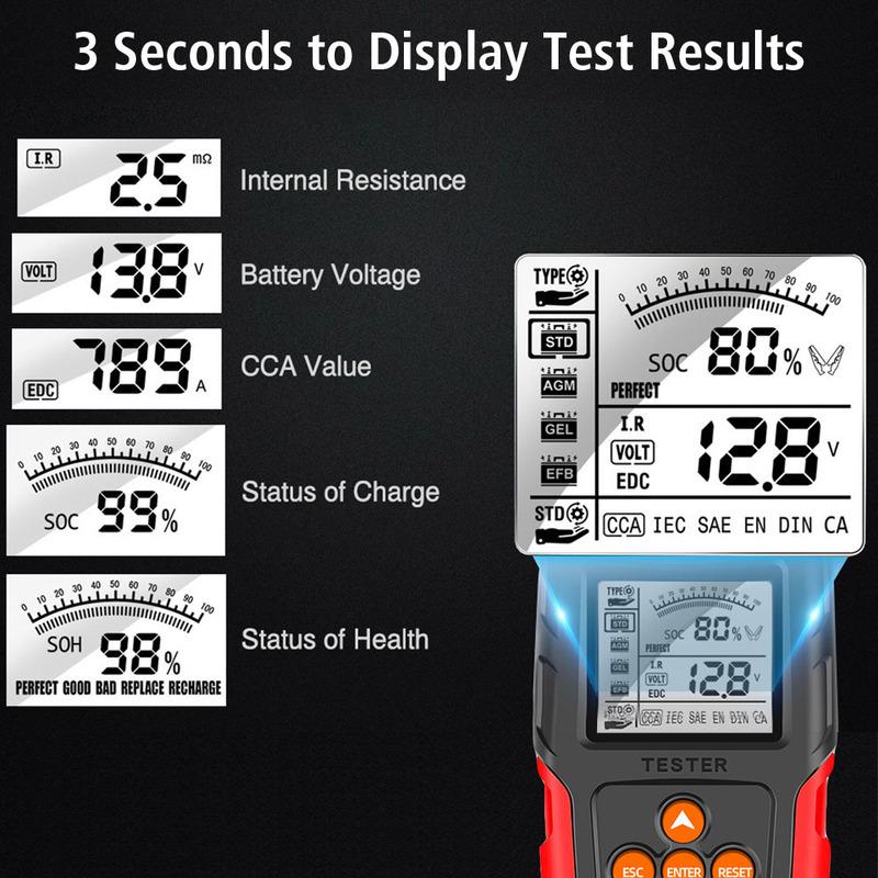 SOH SOC CCA IR Measurement for Car Truck Car Motorcycle Battery Tester 12V 24V Battery Analyzer Test Tool Digital