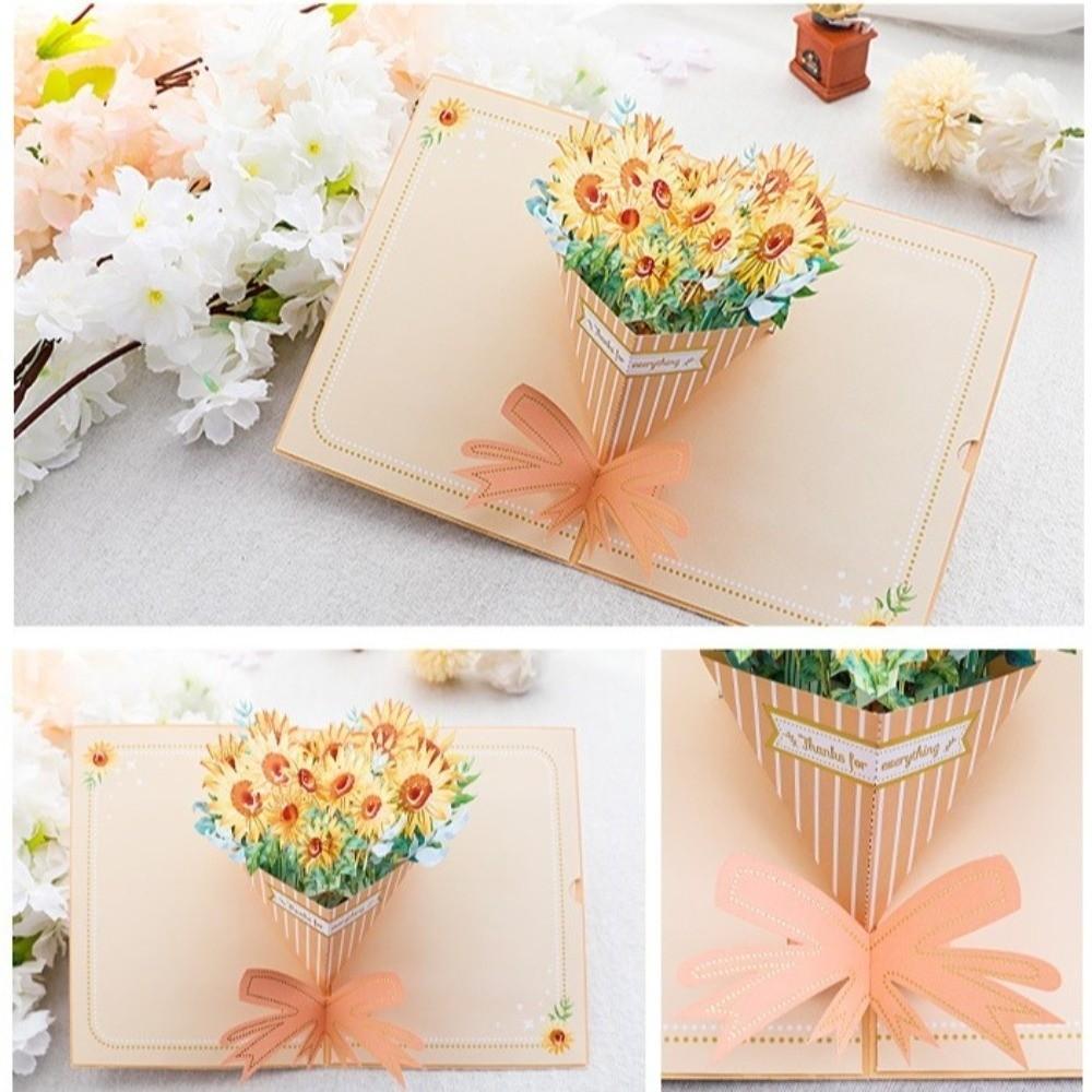 New Pop Up Greeting Cards 3D Blessing Flower Bouquet Card Paper Thank You Card Teacher's Day