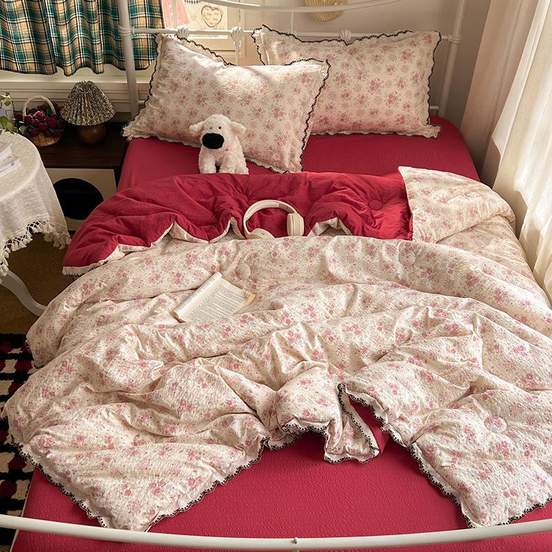Summer Puff Gauze Quilt 4-Piece Set with Air Conditioning Throw