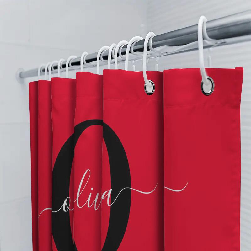 Personlig Anpassad Namn Initialer Duschdraperi för Par Kärlek Heminredning Neutral Persikofärg Lyxigt Skirt Tyg Badrumsaccessoar