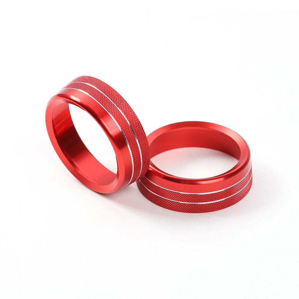 2Pcs Aluminum Red Air Condition Knob Audio Volume Control Button Circle Decoration Trim Ring Cover For Ford Mustang 2015-2020