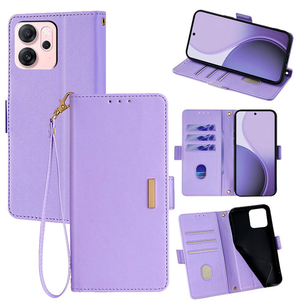 For Oppo Reno14 F 5G Case RFID Blocking Wallet PU Leather Phone Cover with Wrist Strap