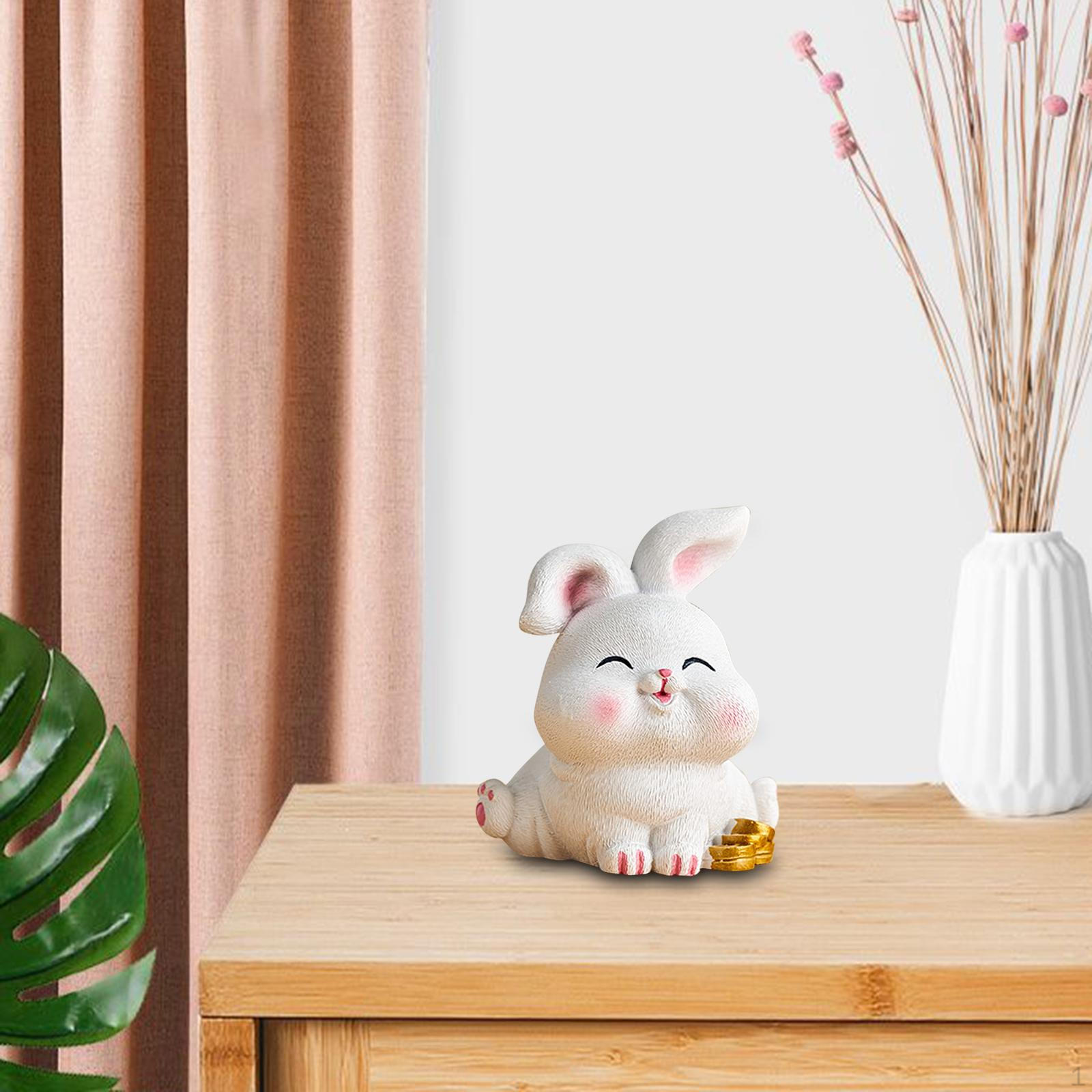 Statue Miniature Artwork Small Bunny Figurine for Bookshelf Home Living Room Decoration StyleD