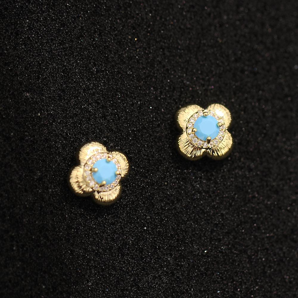 Klassieke niche high-end blauwe zirkoon bladgoud oorbellen exquise veelzijdige 925 zilveren oorstekers dames