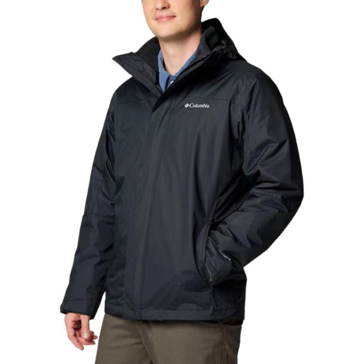Columbia Hiking Solid Color Zipper Hooded Long Sleeve Three-In-One Fleece Liner Waterproof Windproof Warm Jacket Men Jacket Black WE3321-010