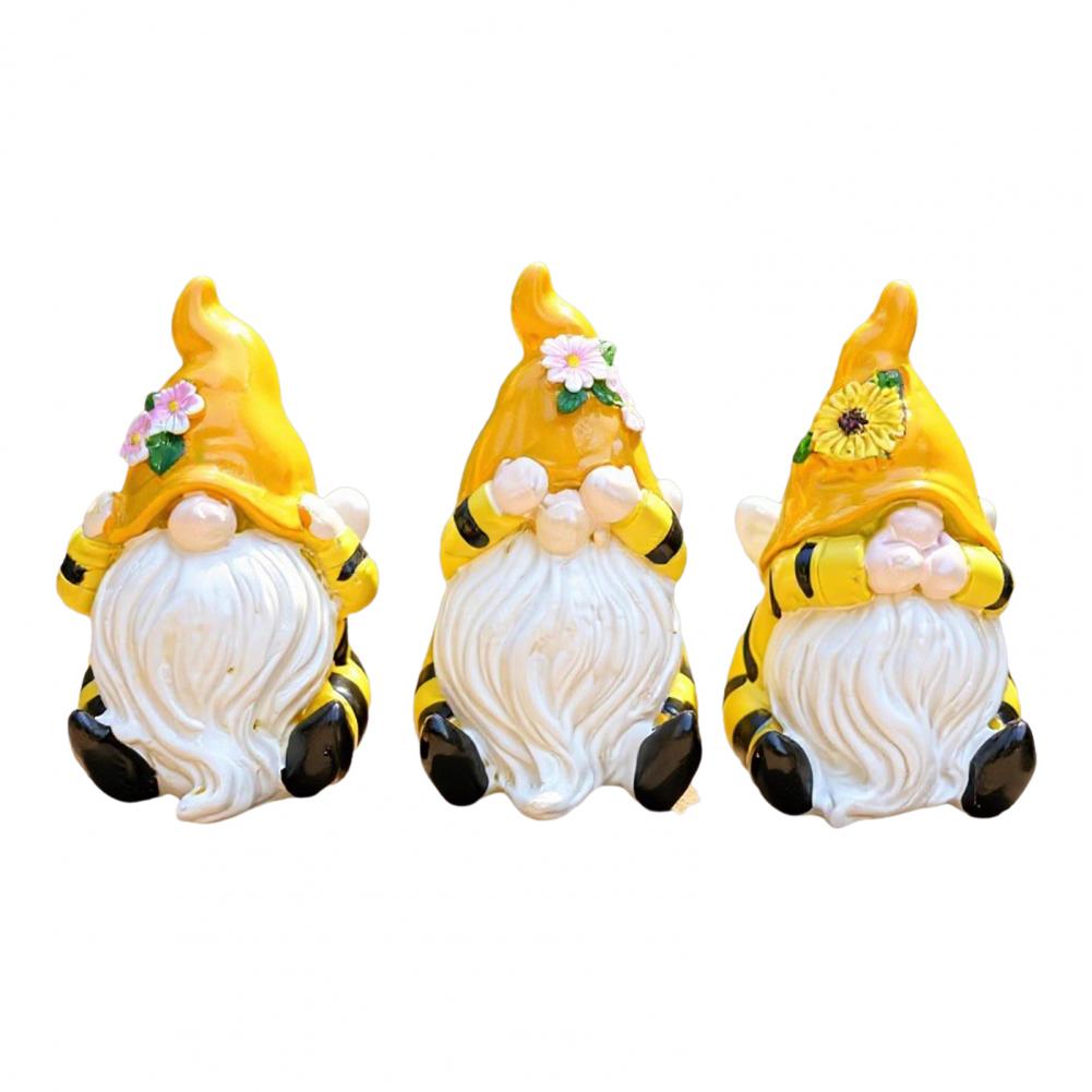 Resin Garden Gnome 3 Pcs Spring Garden Gnome Figurines Set Hear See Speak No Evil Resin Dwarf Statues Cute Flower Desk Decor