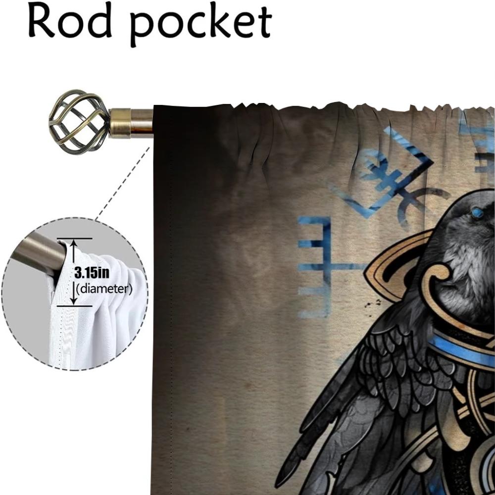 Vikings Odins Ravens Muninn Elegant Room Curtains 2 Pieces Window Curtain Shades Curtains for Bedroom Halloween Decoration Child