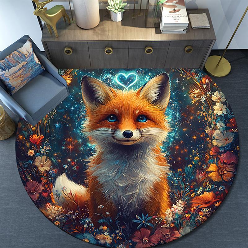 Magical Fox Round Area Rug,Carpet Rug for Living Room Bedroom Sofa Playroom Decor,Non-slip Floor Mat
