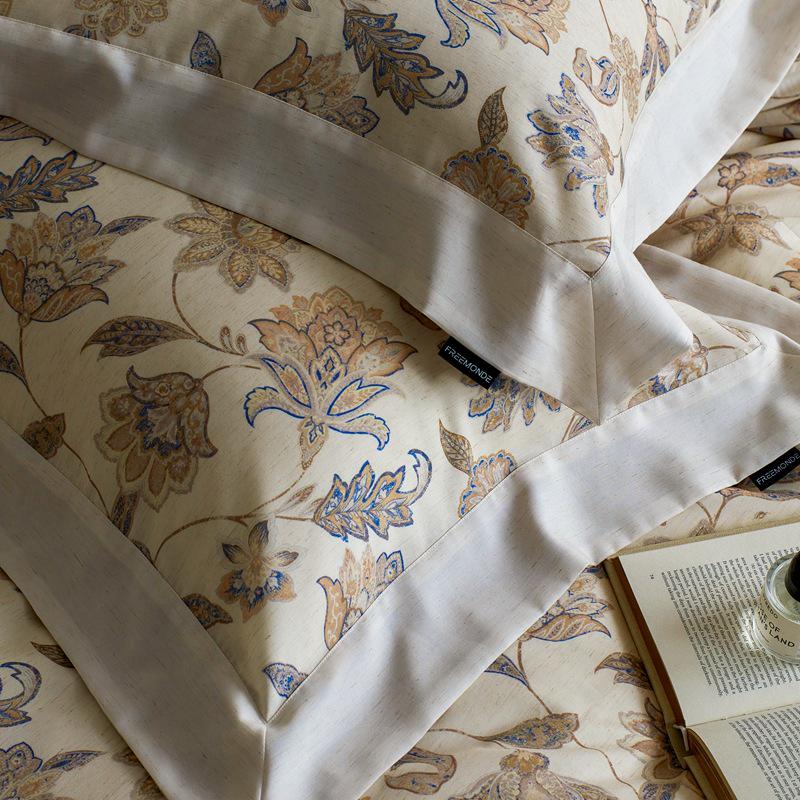 Luxury Floral Retro Tencel Cotton Linen 4-Piece Bedding Set: Cool & Smooth Duvet Cover for All Seasons