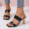 Special Heel Slippers Women's Outside Wear Summer Square Toe Open Toe One Strap Non-slip High Heels