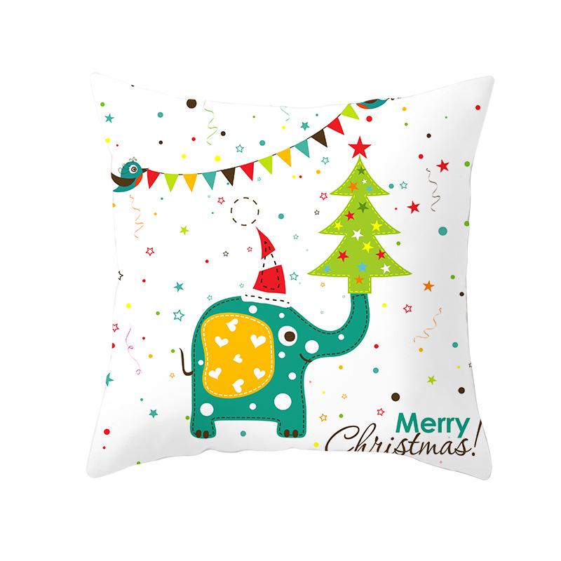 Peach Skin Christmas Print Pillow Case Cartoon Animal Home Sofa Cushion Cover Bedside Bedroom Pillow