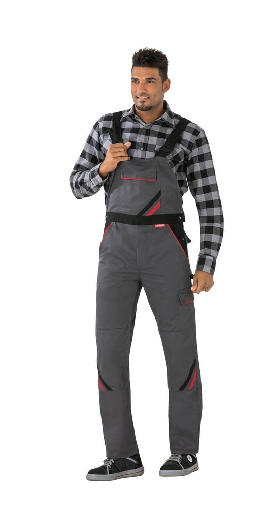Highline Planam Work Dungarees with Drawstring, Slate-Black-Red 25