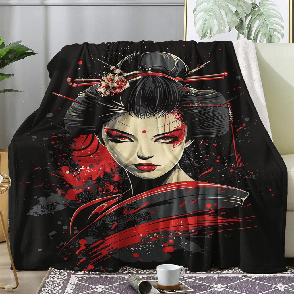 Series of Japanese Geishas Digital-printed Polyester Bedroom Velvet Flannel Cover Blanket Fleece Soft Cover Blankets for Beds