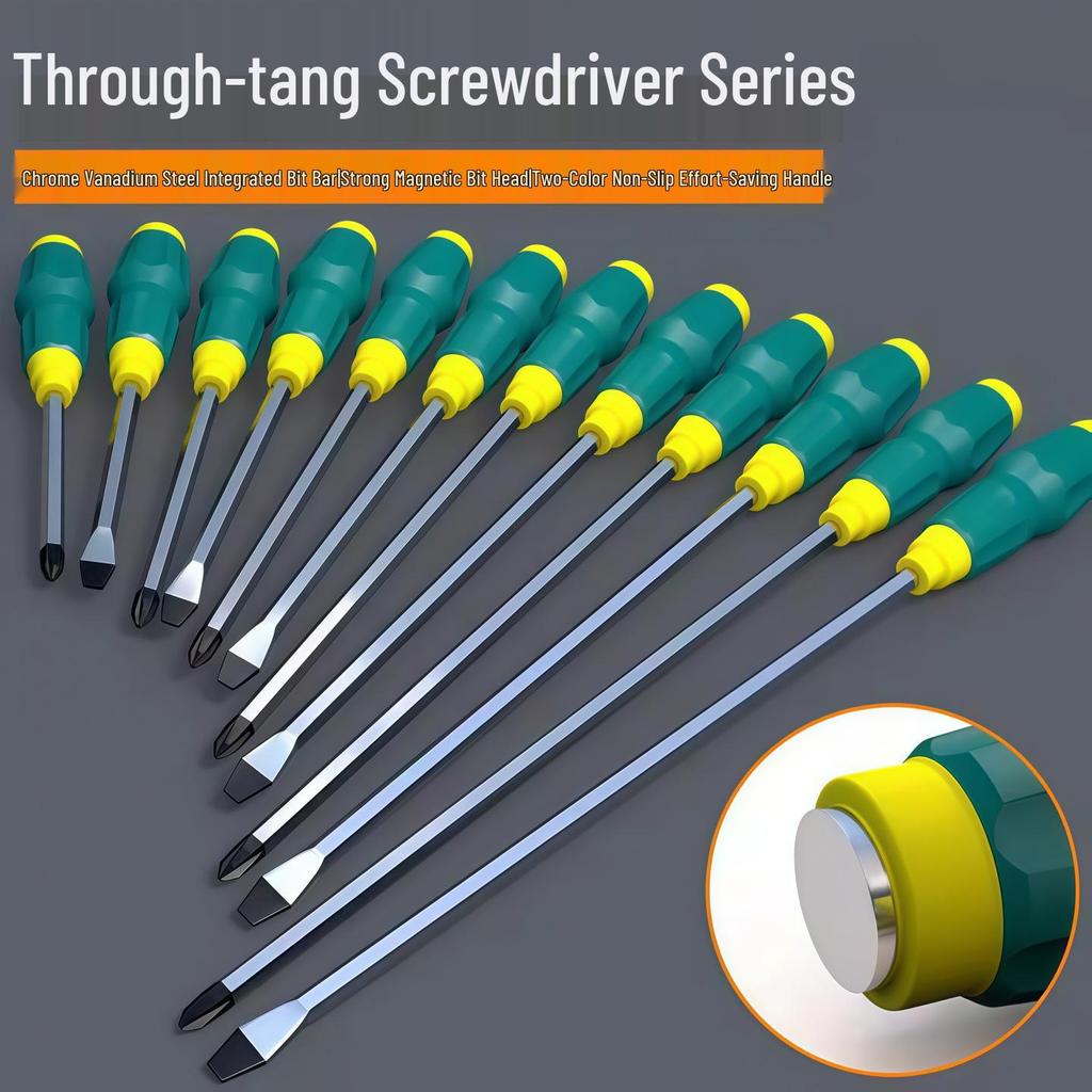 Industrial-Grade Extra Long Magnetic Screwdriver, Super Hard, Hammerable, Phillips & Slotted Bits