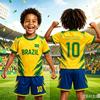 Ensemble d'uniforme de football Brésil pour garçons Maillot à manches courtes et short avec imprimé drapeau jaune Tenue deux pièces Tissu à séchage rapide pour match de football