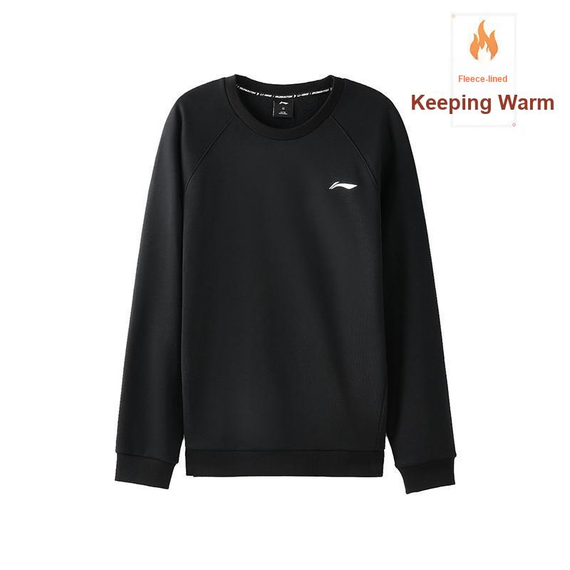 Li Ning Fashion Hoodless Pullover Round Neck Fleece Warm Long Sleeve Top Comfortable Long Pants Sweatshirt Set Men sets AWDVH05-1+AKLVC99-1