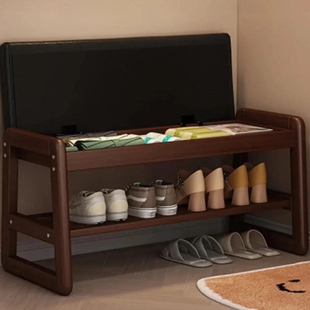 Solid Wood Shoe Changing Cabinet Entrance Thick Cushioned Shoe Stool Anti Collapse Indoor Storage Stool Convenient Shoe Cabinet