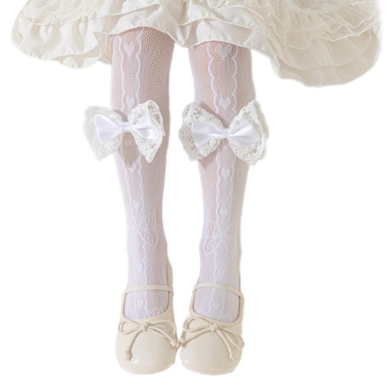 

Lovely Inspired Tights Comfortable Breathable Mesh Designs with Bowknot Accents High Elastic Mesh Leggings for Girls M белый