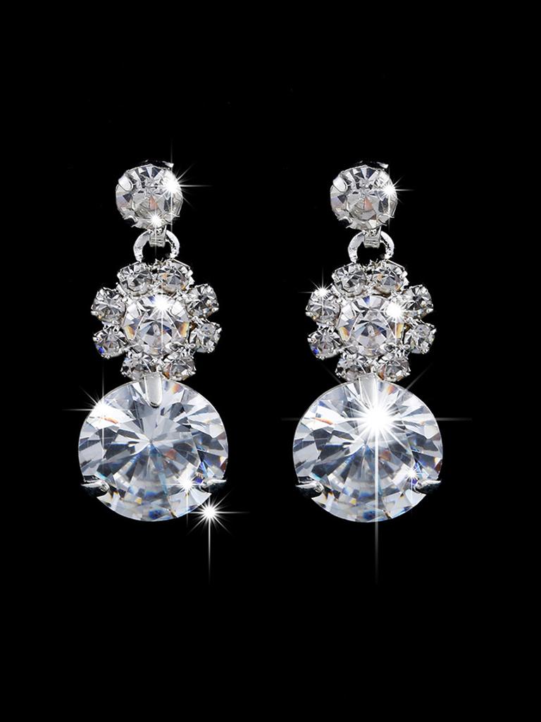 3pcs Women's Zircon Set, Rhinestone Necklace, Earrings, Luxurious Wedding Accessories