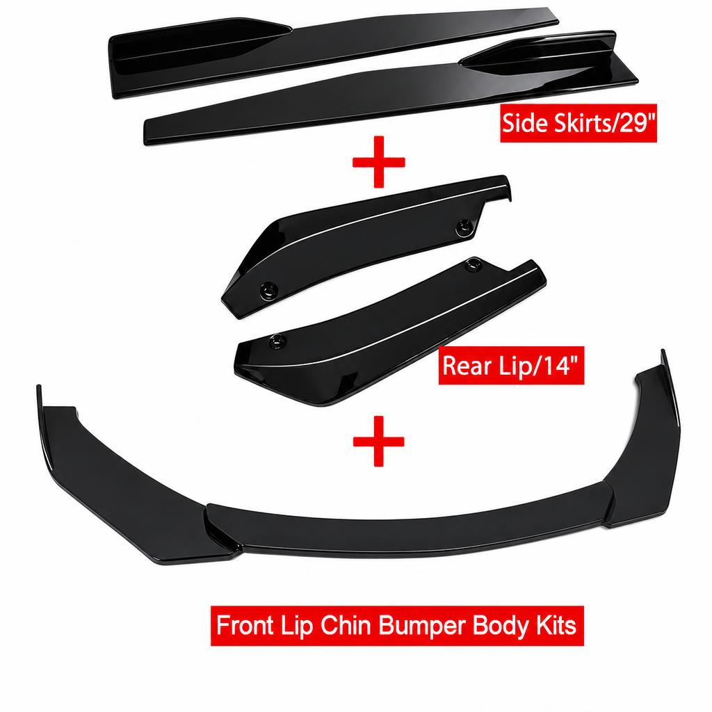  5 Piece Front Bumper Lip Splitter Kit For Car PP Black Front Spoiler Side Skirt Extension Racing Body Kit