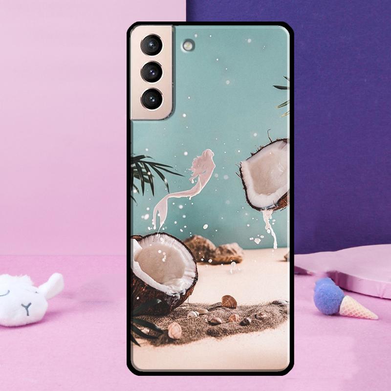 Summer Fruit Coconut Phone Case For Samsung Galaxy S25 S24 Ultra S9 S10 S20 S21 S22 Plus S23 FE S24 FE Cover