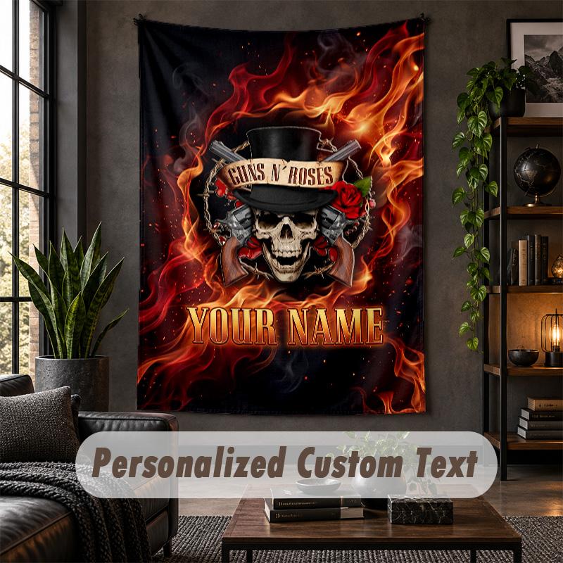 Personalized Wall Tapestry,Guns N’ Roses Custom Text, Soft Fabric Wall Art For Indoor Decoration