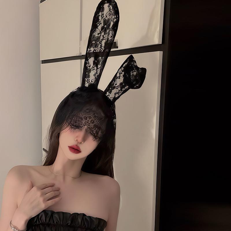 Veil Cat Rabbit Ear Hoop Sexy Lace Cat Ears Veil Headbands Black Hairbands Eye Mask Anime Cat Cosplay