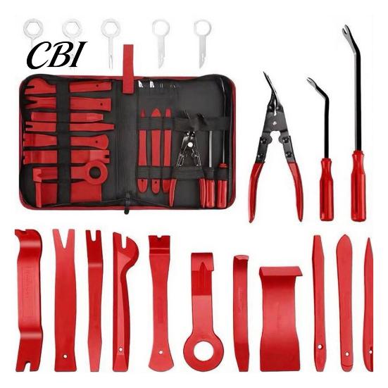 Car Door Panel Pry Tool Kit 19Pcs Trim Removal Set with Pick & Clip Tool, Sticker Scraper, Automotive Plastic Interior Fastener for Stereo,