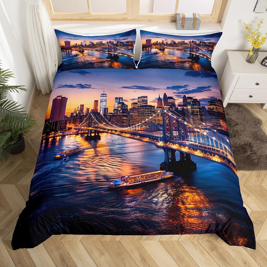 New York City Golden Arches Bridge 3D Print Bedding Set Cozy Duvet Cover King Queen Twin Single Size Birthday Gift Bedroom Decor