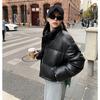 Winter Warme Korte Parka's Vrouwen Y2K Mode PU Leer Crop Puffer Jas Losse Streetwear Rits Lange Mouw Donzen Jassen