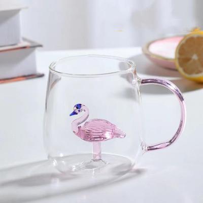 Cupa drăguță cu formă 3D din sticlă borosilicată înaltă cu mâner pentru lapte și suc