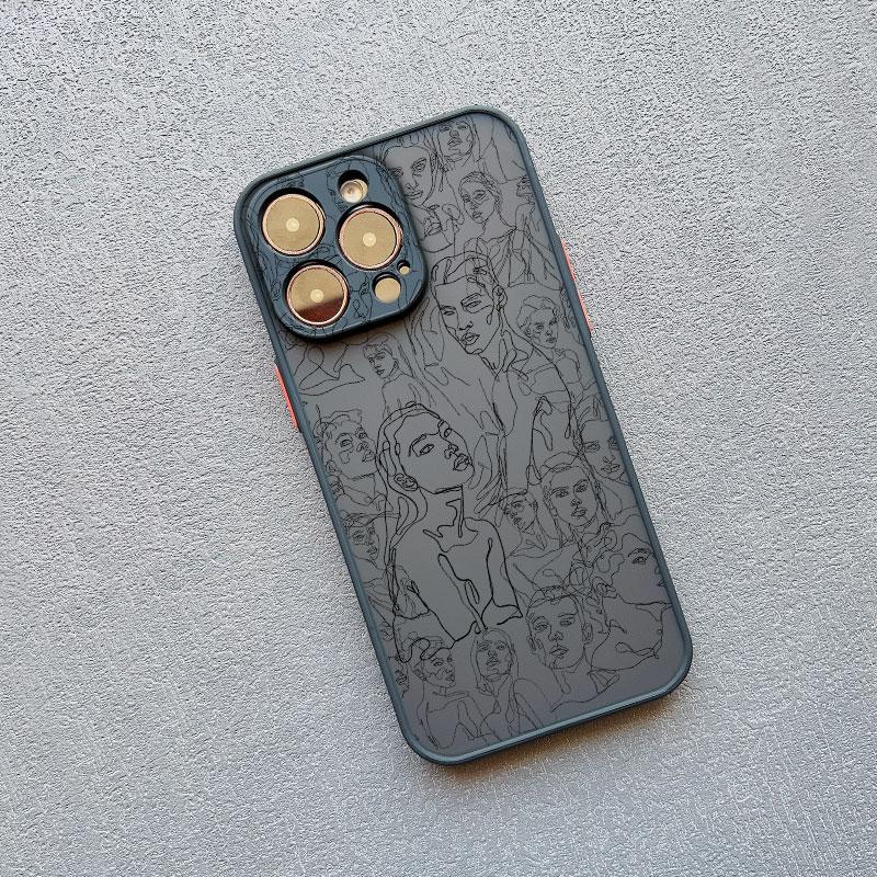 Abstract Geometric Art Line Face Phone Case for IPhone 15 14 Pro Max Plus 13 12 11 Pro Max Mini 7 8 Plus X XS XR Shockproof Case