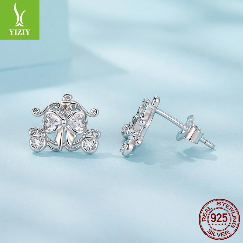 Vintage Fairy Tale Pumpkin Car Stud Earrings French Elegant Romantic S925 Sterling Silver Stud Earrings