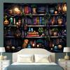 Bookshelf Tapestry Magical Gothic Bull Skull Witch Retro Plant Mystical Educational Bookshelf Tapestry Home Decor