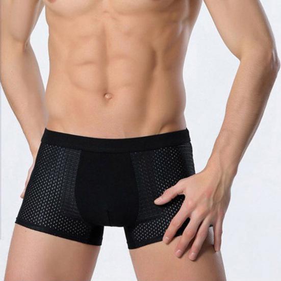 Sexy Men Mesh Hollow Solid Color Boxers U Convex Underwear Breathable Underpants