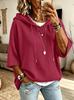 Autumn Plus Size Ribbed Batwing Sleeve Hooded Sweater for Women