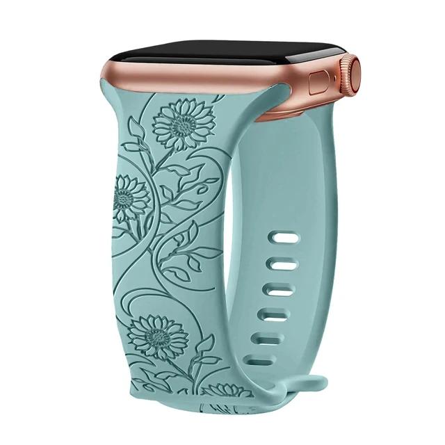 Engraved Band for Apple Watch Strap 46mm 44mm 42mm 41mm 40 45mm Ultra 3 2 49mm Floral Bracelet Iwatch Series 11 10 9 8 7 SE 6 5