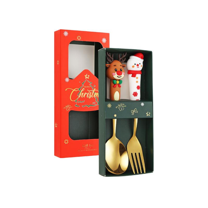 Festive Christmas Cutlery Set: Stainless Steel Cartoon Santa Spoons & Forks In Gift Box