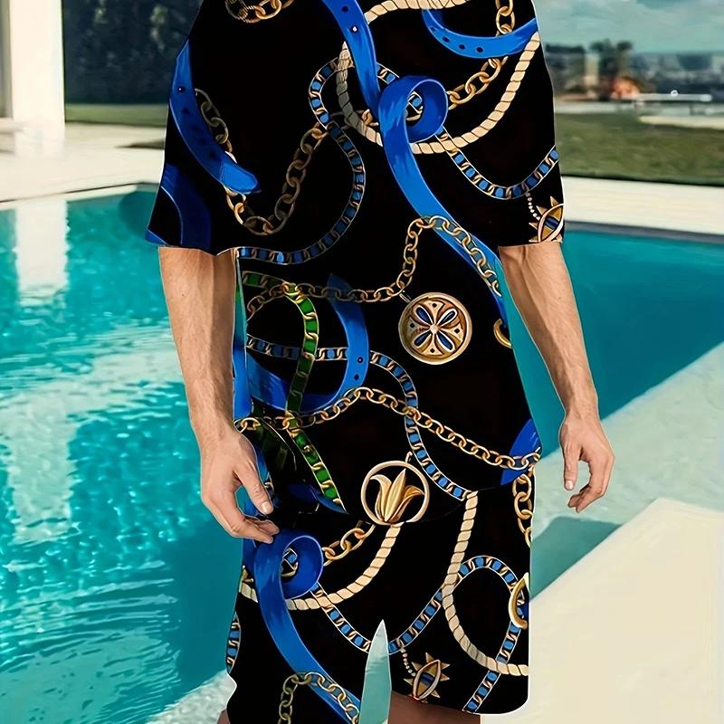 Men's 3D Printed Casual Sports Fashion Set, Breathable and Refreshing Running and Fitness Shorts, Oversized Y2K Style Street Wear, Summer