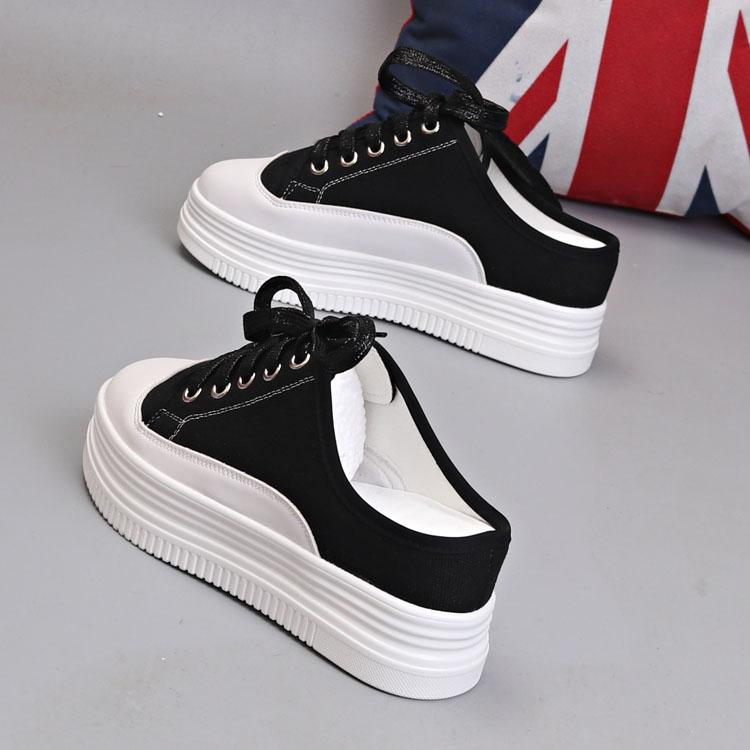 Fashion Thick Sole Platform 7CM Height Increase Women Summer Breathable Mesh Non-Heel Slippers Casual Shoes