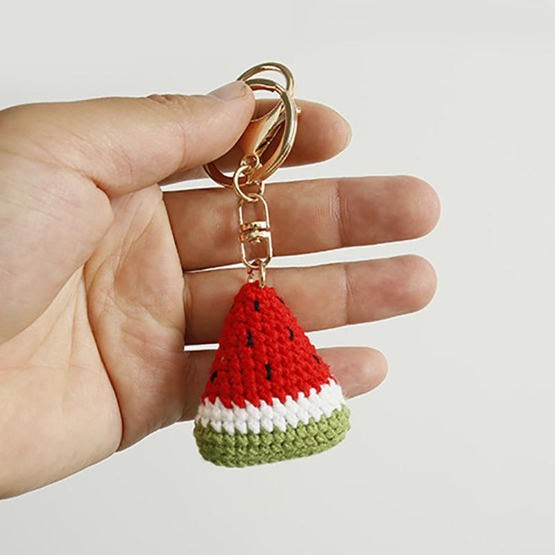 Sweet Hand-Woven Watermelon Pendant Keychain Cartoon Bag Hanging Decoration Car Keychain Bag Decoration Accessories Gifts